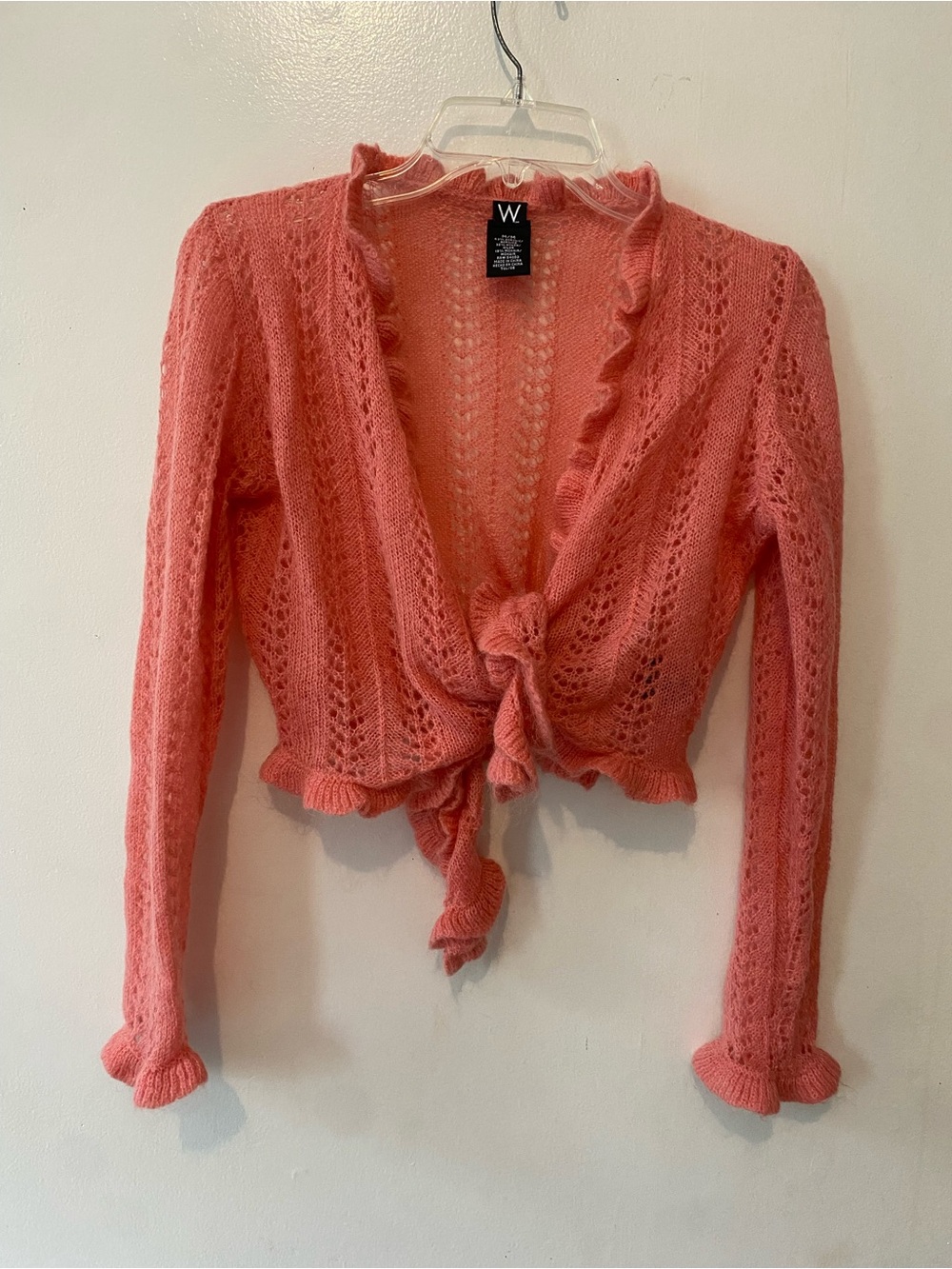 W by Worth Coral Knit Tie-Front Ruffle Cardigan